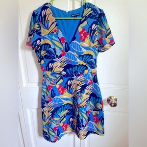 J.Crew Mercantile Floral Blue Faux Wrap Dress Short Sleeve Size 6 EUC